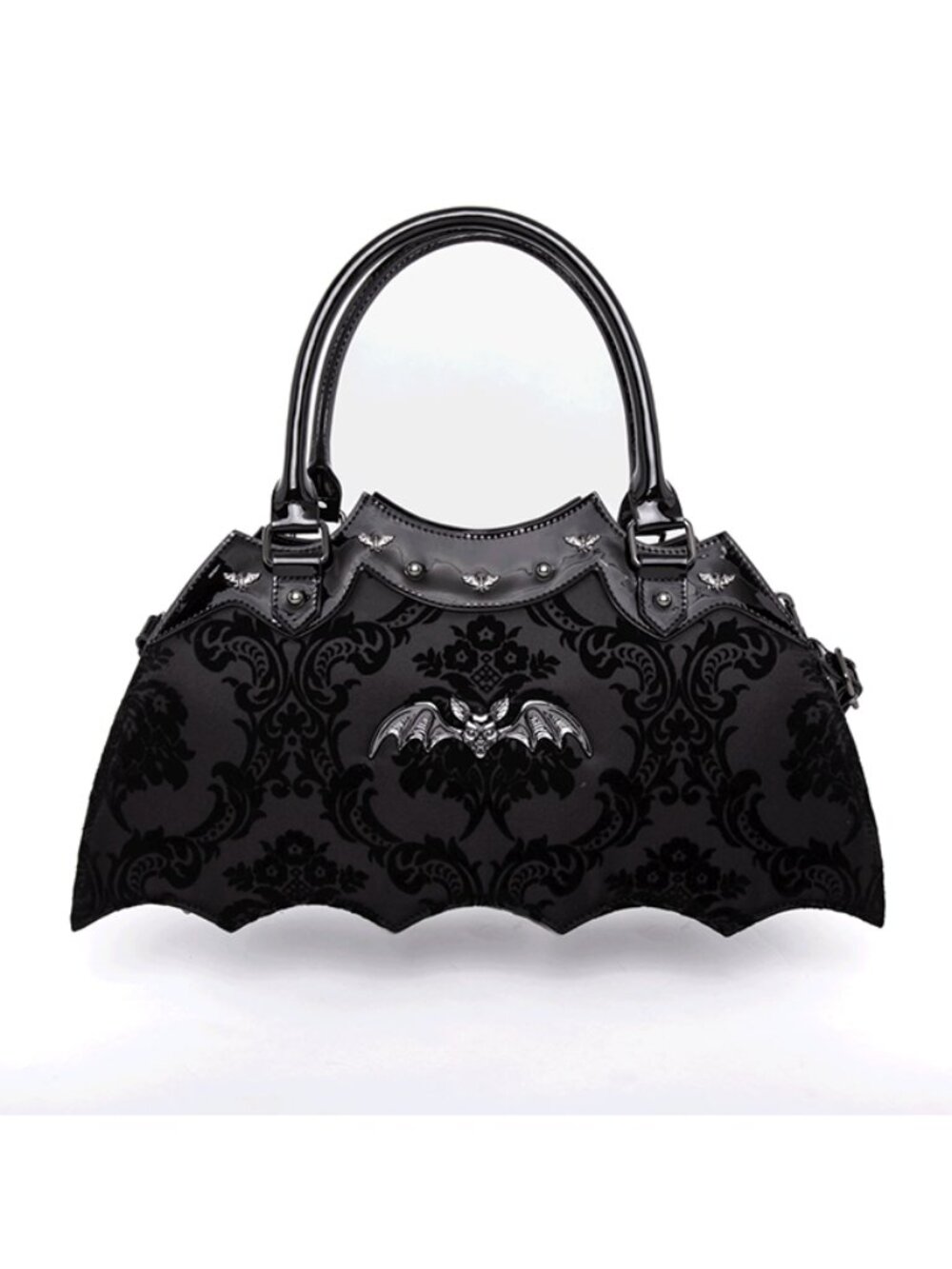 Rock Rebel Black Velvet Damask Bat Wing Handbag Purse Gothic Horror